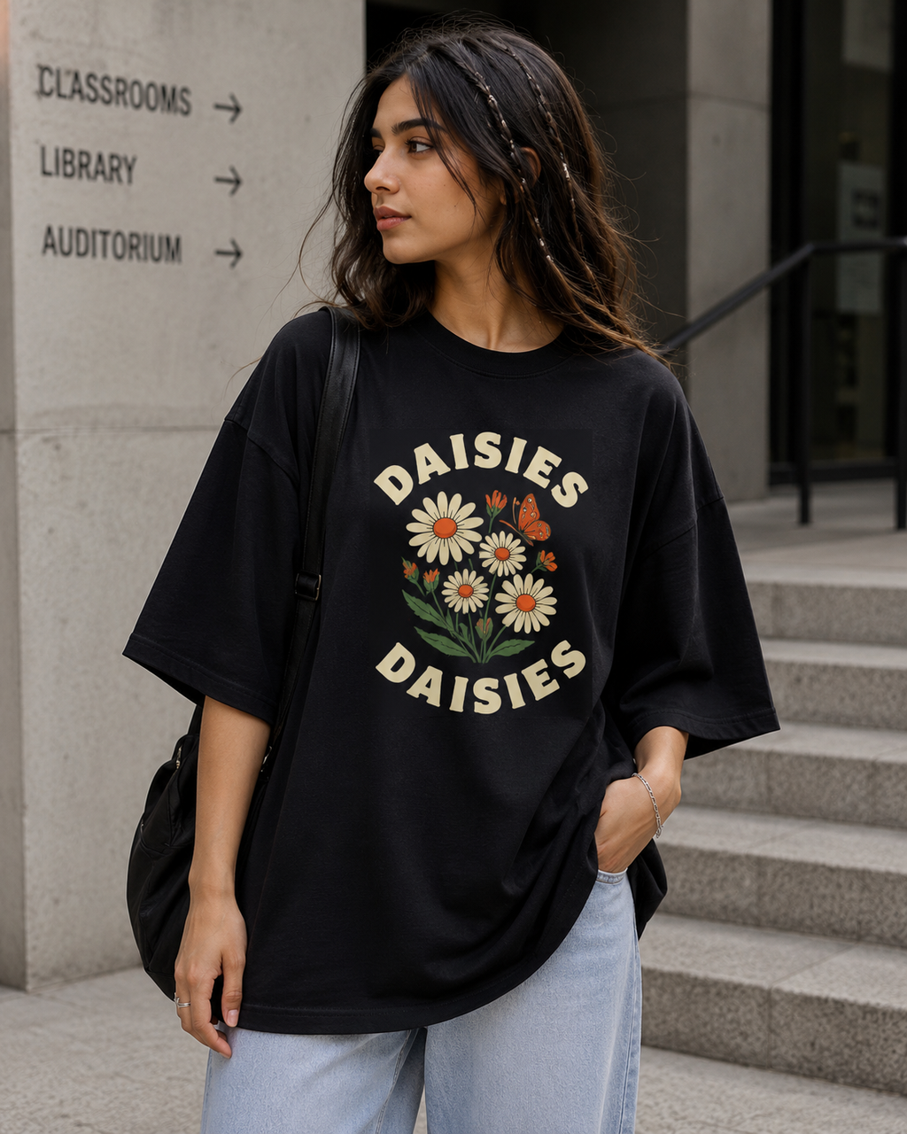 Daisies Floral Graphic Oversized T-Shirt