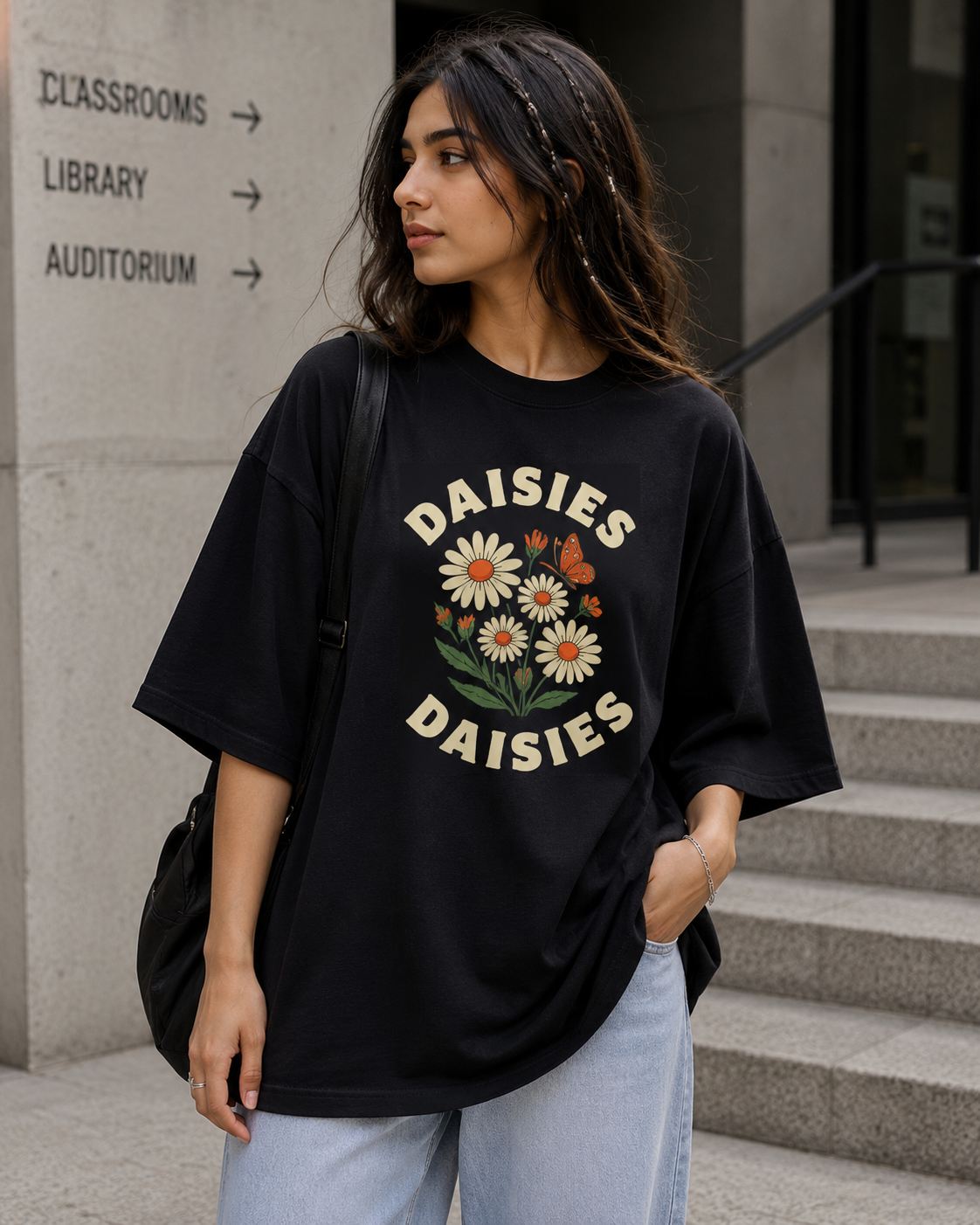 Daisies Floral Graphic Oversized T-Shirt