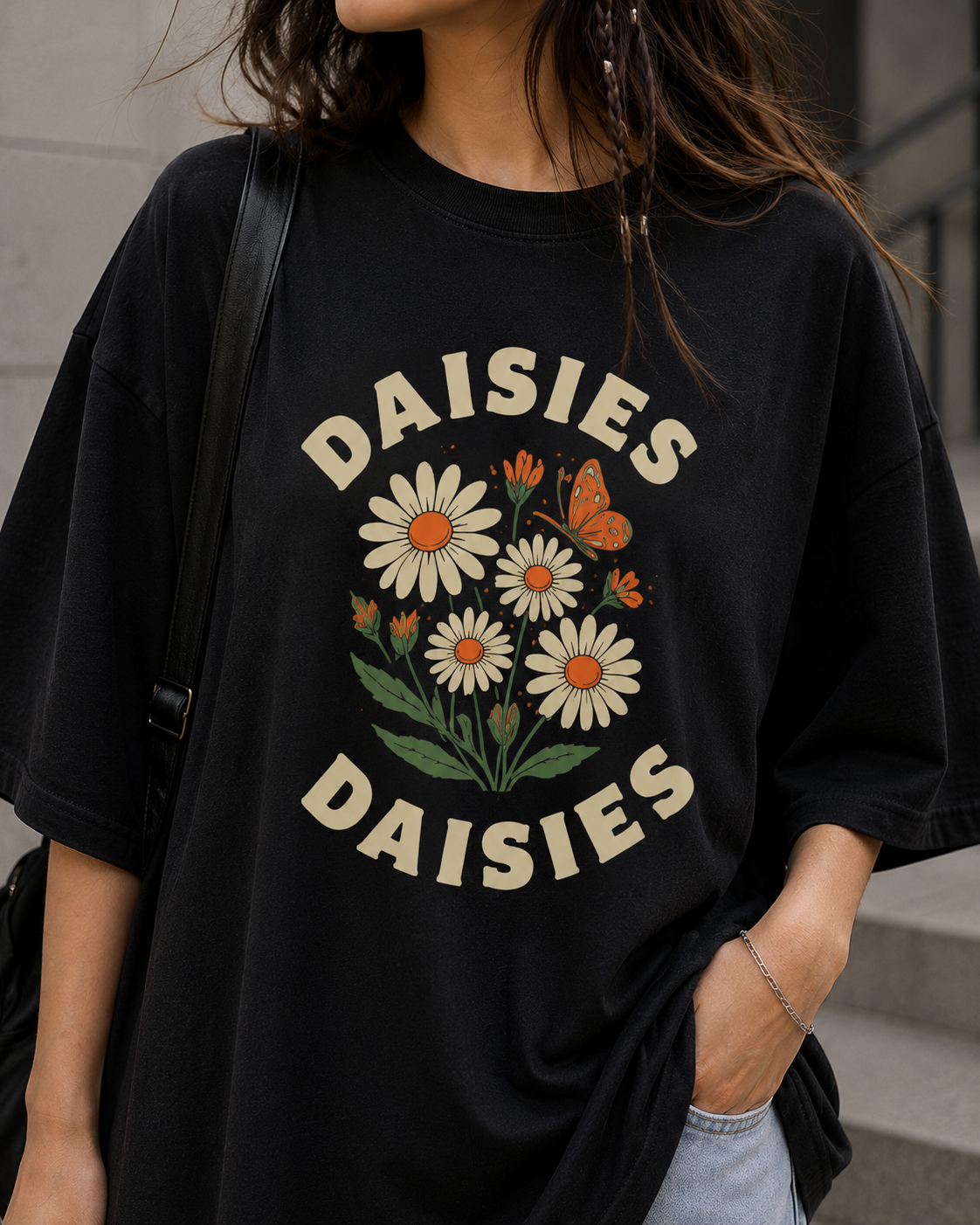 Daisies Floral Graphic Oversized T-Shirt