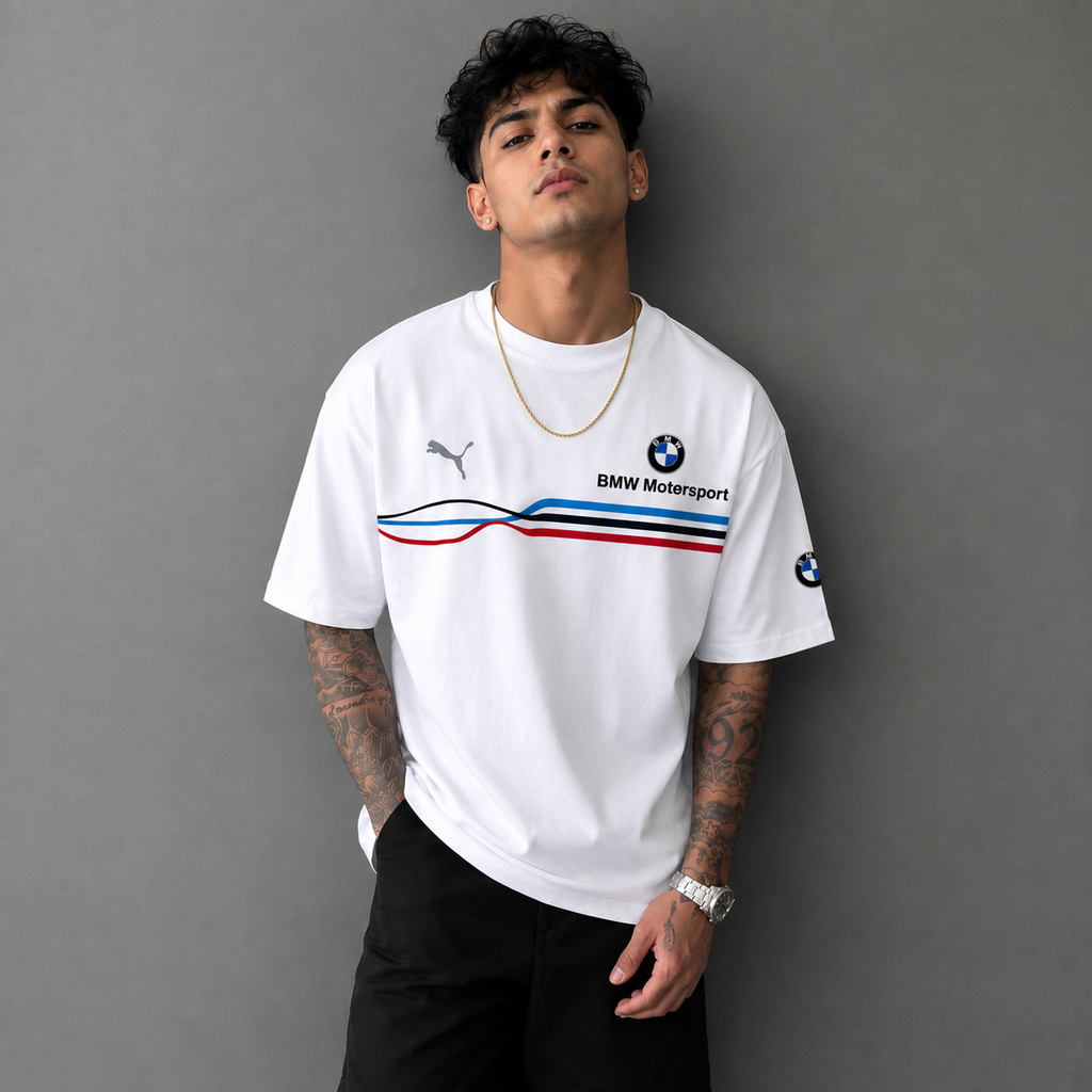 🏁 Apex Tricolor Oversized T-Shirt - White