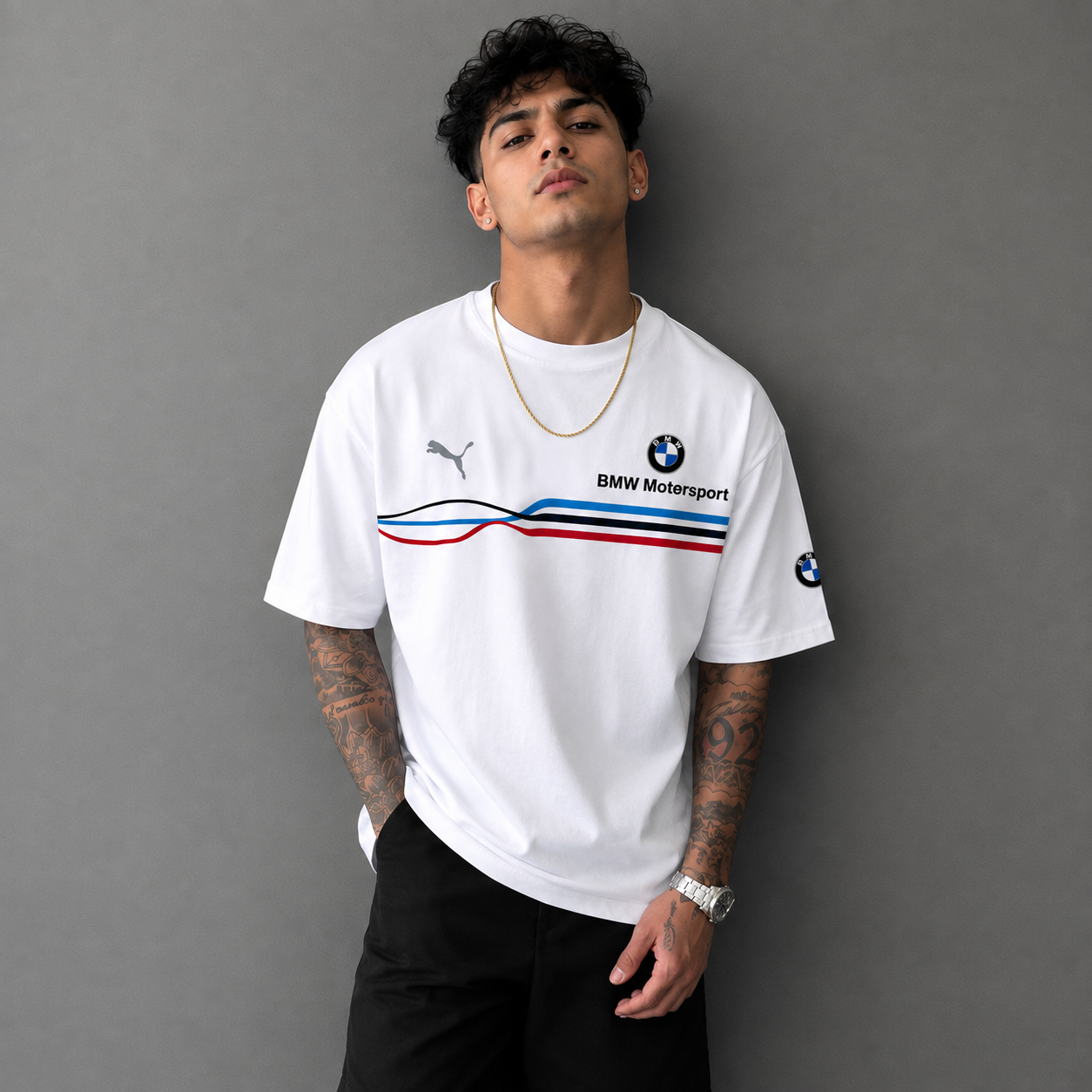 🏁 Apex Tricolor Oversized T-Shirt - White