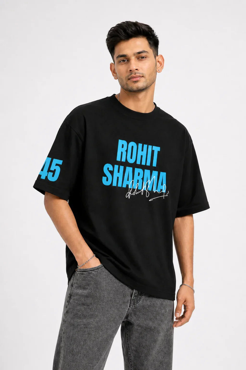 Forever Captain Rohit Sharma Tribute Oversized T-Shirt (Black)