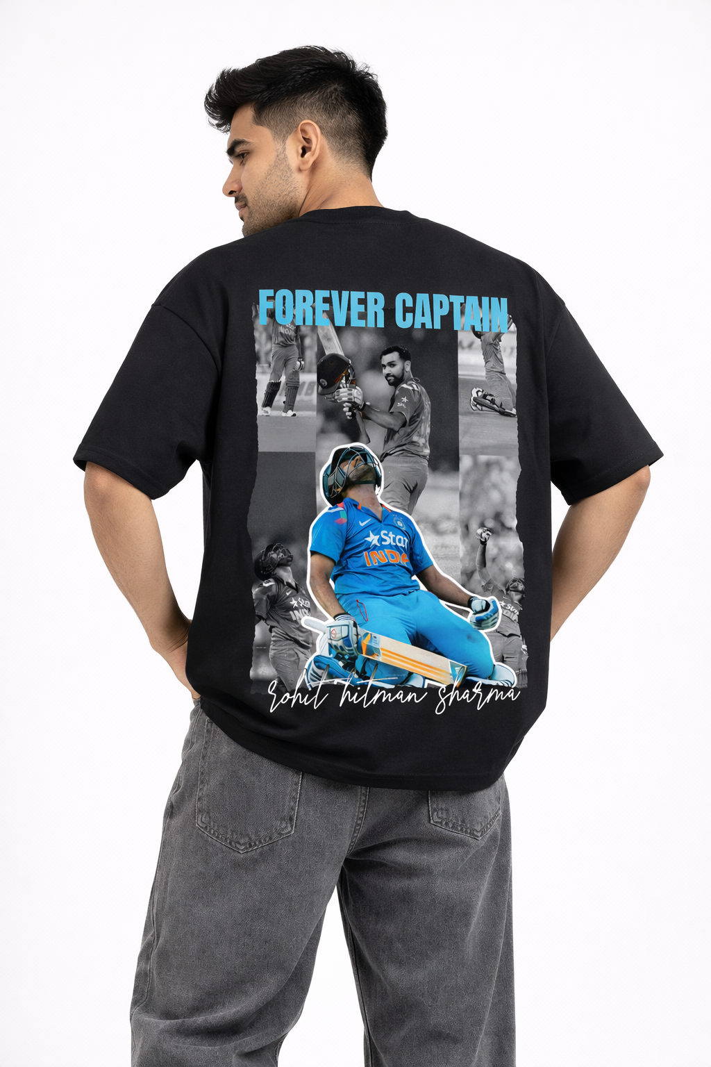 Forever Captain Rohit Sharma Tribute Oversized T-Shirt (Black)
