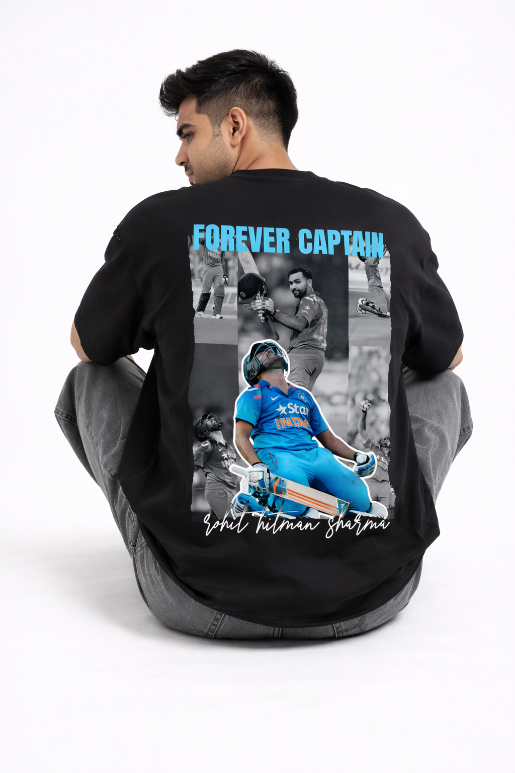 Forever Captain Rohit Sharma Tribute Oversized T-Shirt (Black)