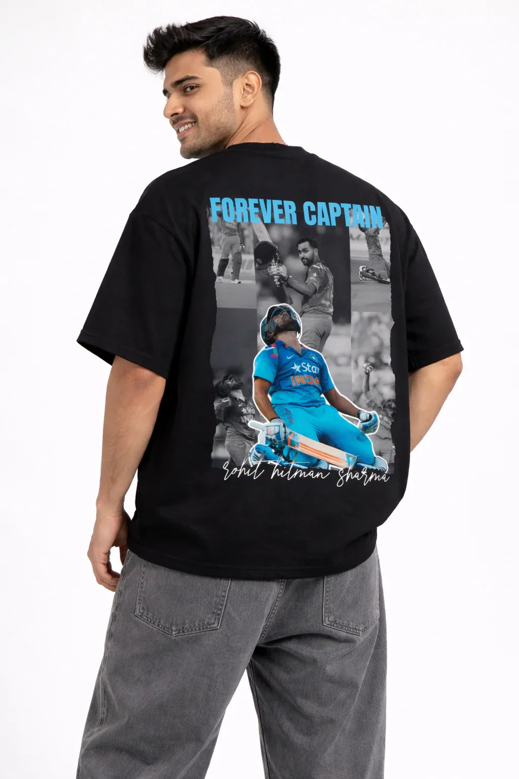 Forever Captain Rohit Sharma Tribute Oversized T-Shirt (Black)