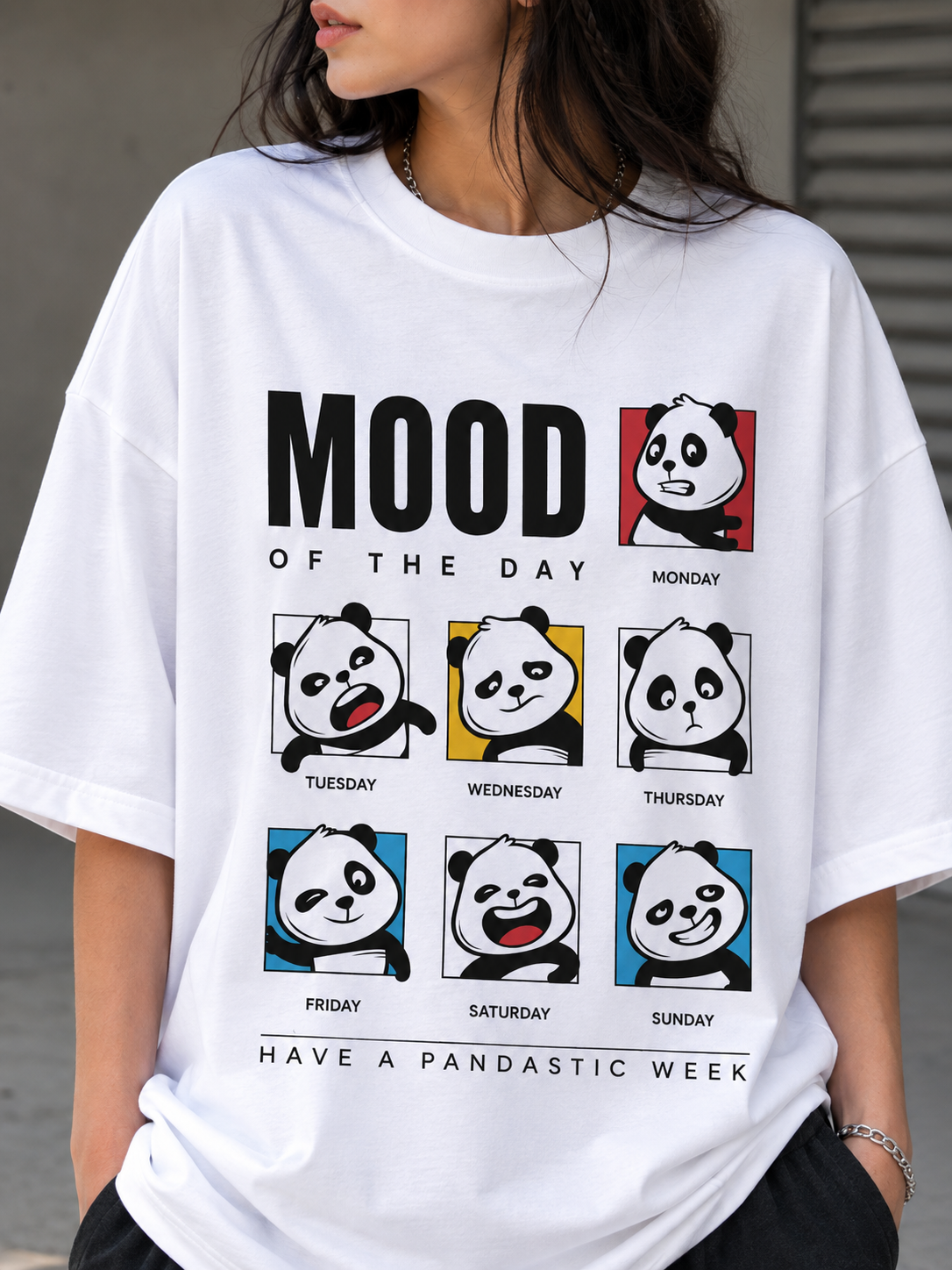 Panda Mood of the Day Graphic Oversized T-Shirt