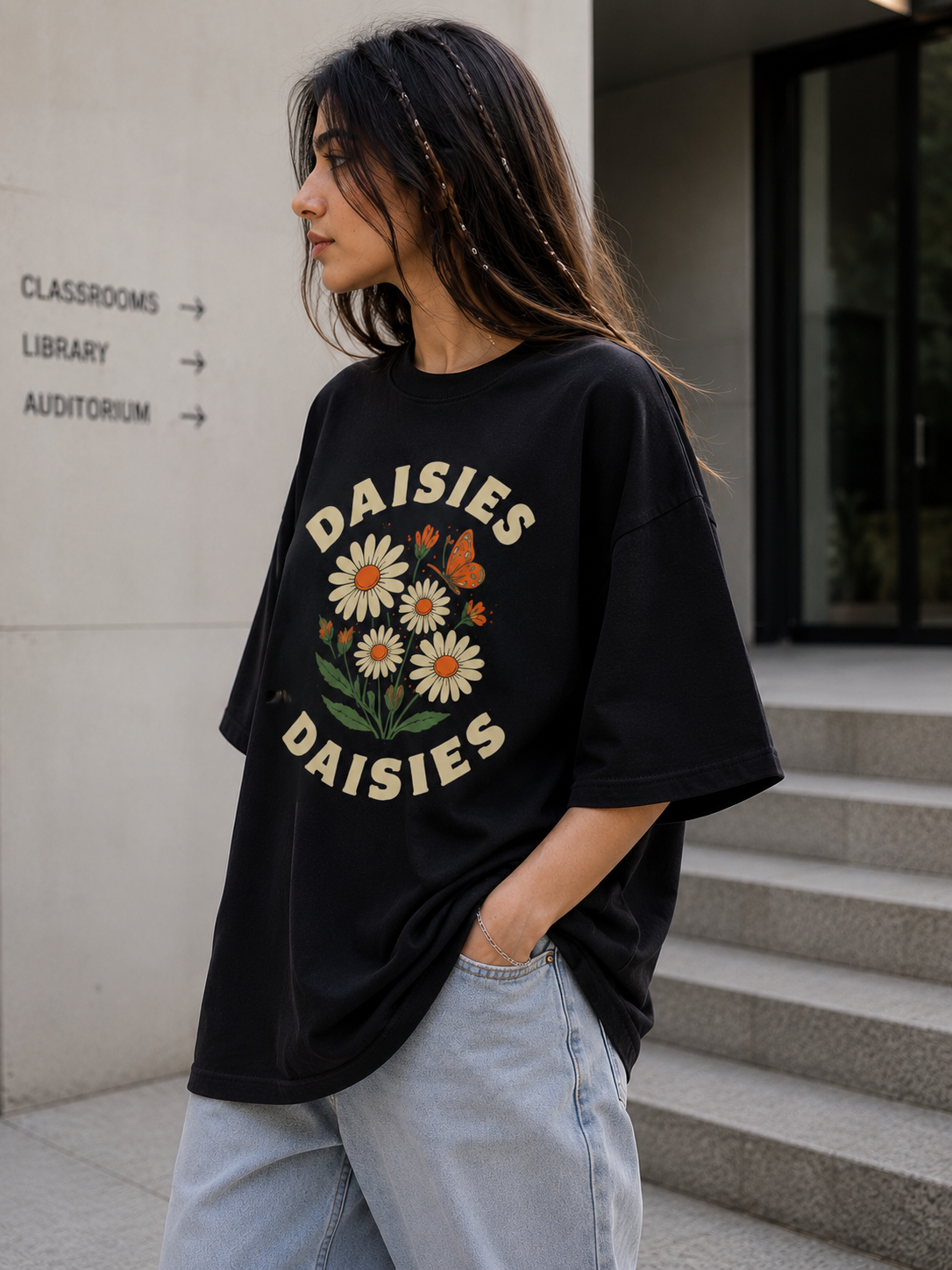 Daisies Floral Graphic Oversized T-Shirt