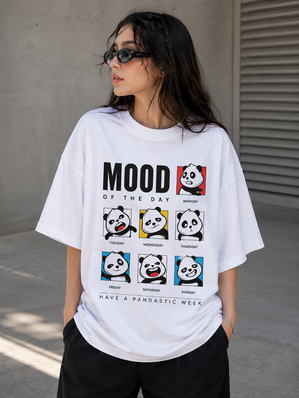 Panda Mood of the Day Graphic Oversized T-Shirt